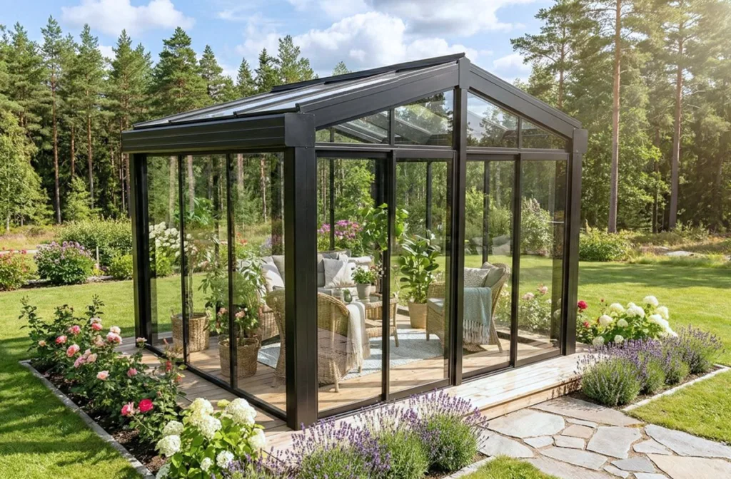 expodul uterum fristående svart aluminiumstomme exal noric 140 sadeltak