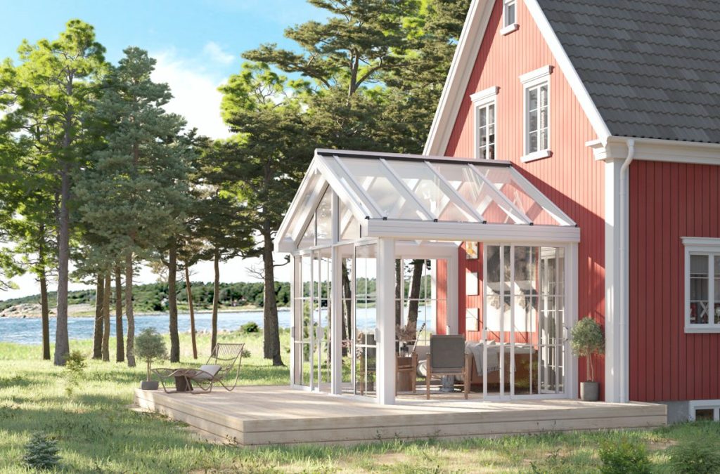 miljöbild uterum aluminium sadeltak exal nordic 140 vit 2023 sommar