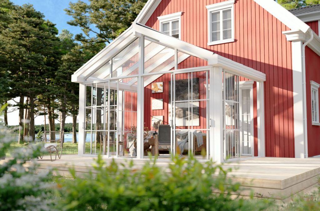 miljöbild uterum aluminium sadeltak exal nordic 140 vit 2023 sommar